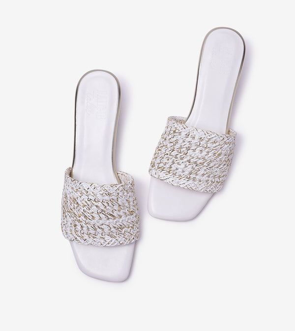 Woven Grace Block Heels - White