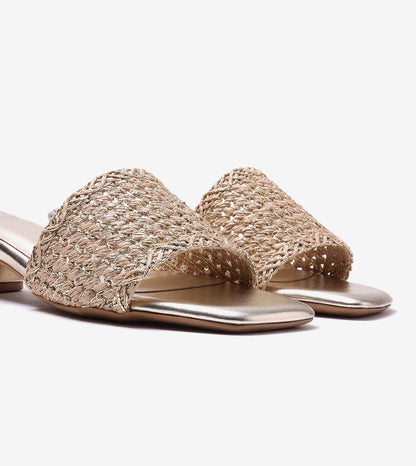 Woven Grace Block Heels - Golden