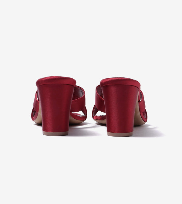 Cross Strap Block Heels - Red
