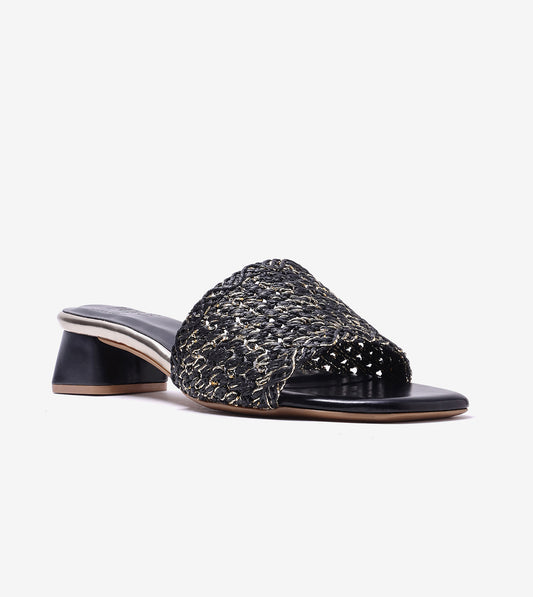 Woven Grace Block Heels - Black