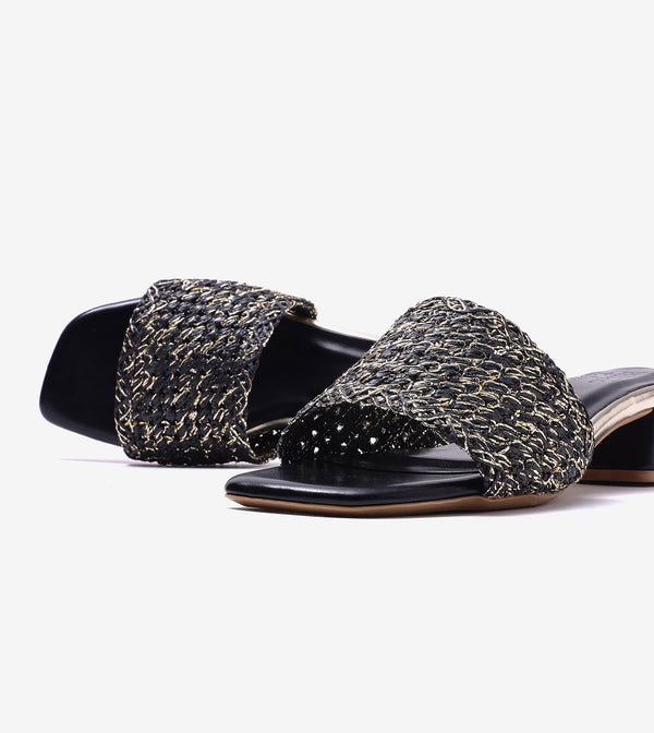 Woven Grace Block Heels - Black