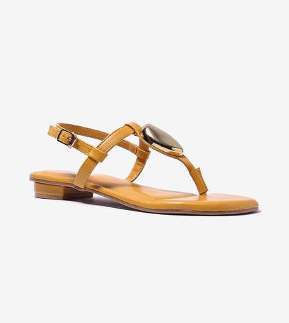 Metallic Accent T-Strap Flats - Mustard Yellow