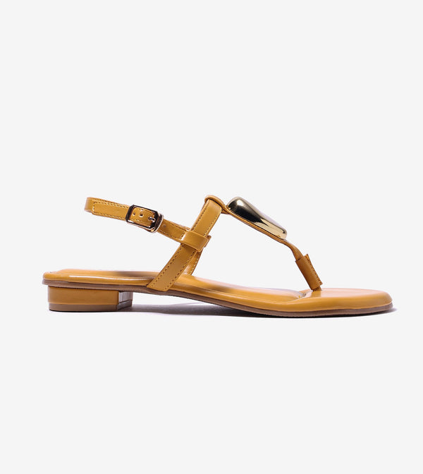 Metallic Accent T-Strap Flats - Mustard Yellow