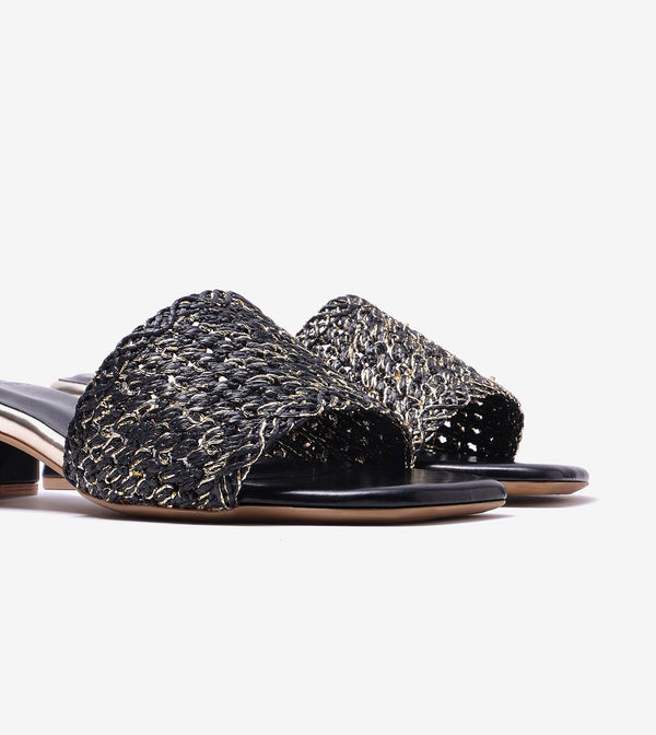 Woven Grace Block Heels - Black