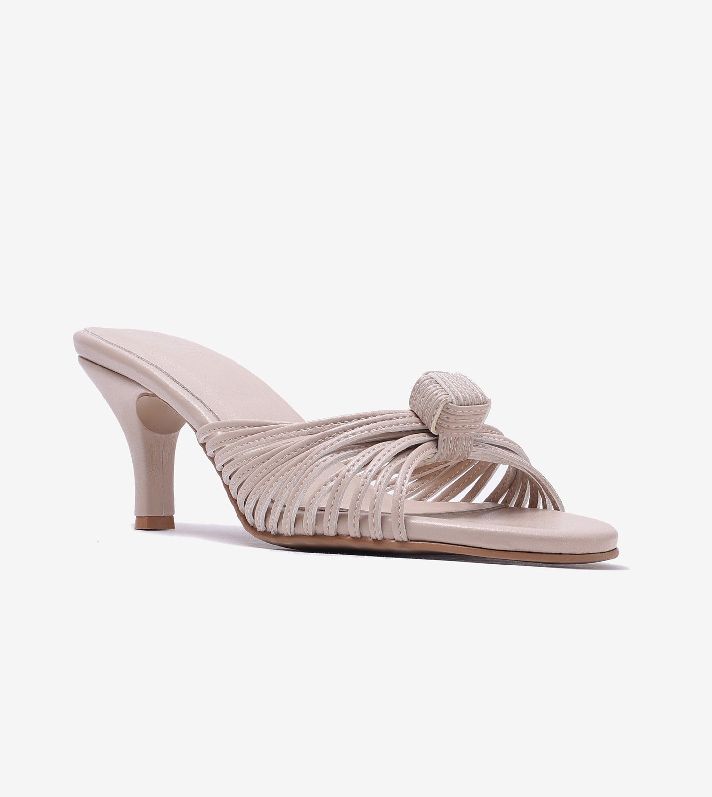 Knotted Strap Stiletto Mule Heels - Cream