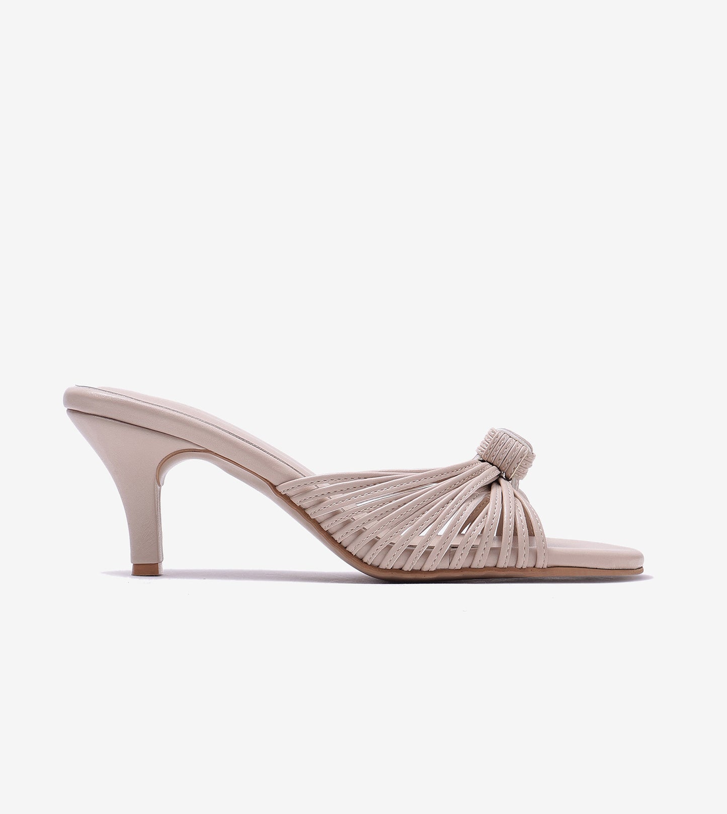 Knotted Strap Stiletto Mule Heels - Cream