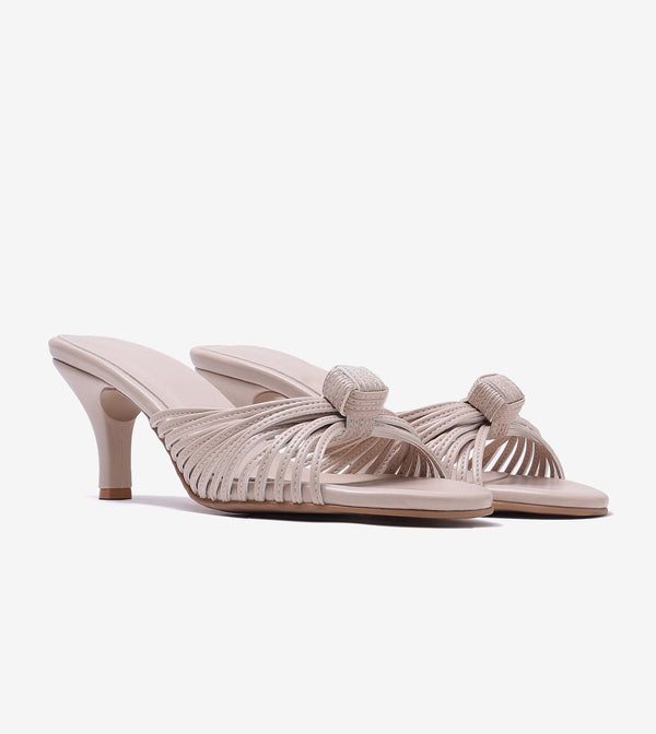 Knotted Stiletto Mules - Cream