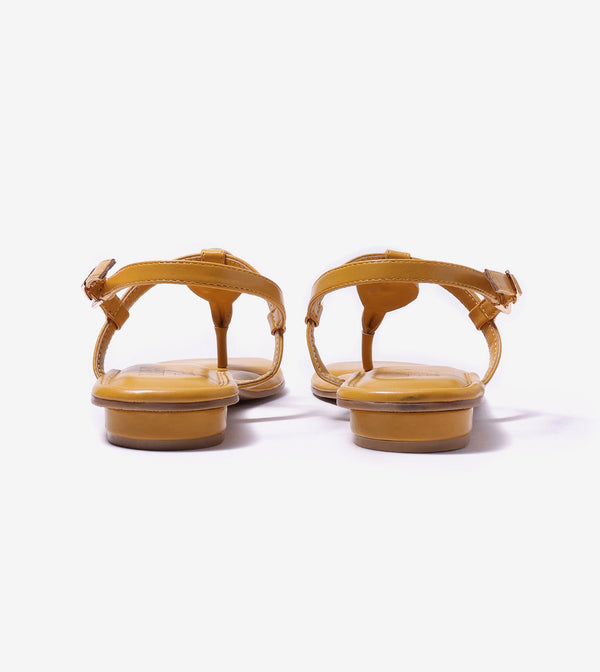 Metallic Accent T-Strap Flats - Mustard Yellow