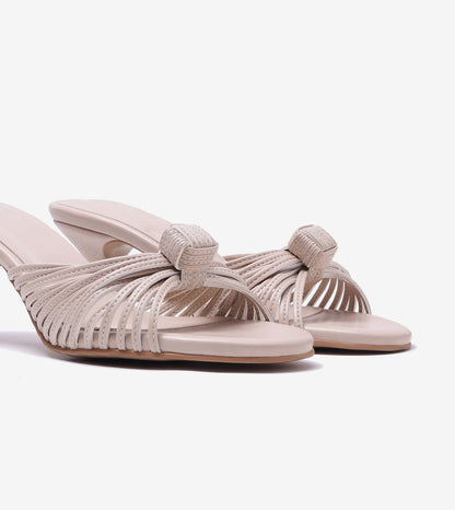 Knotted Strap Stiletto Mule Heels - Cream