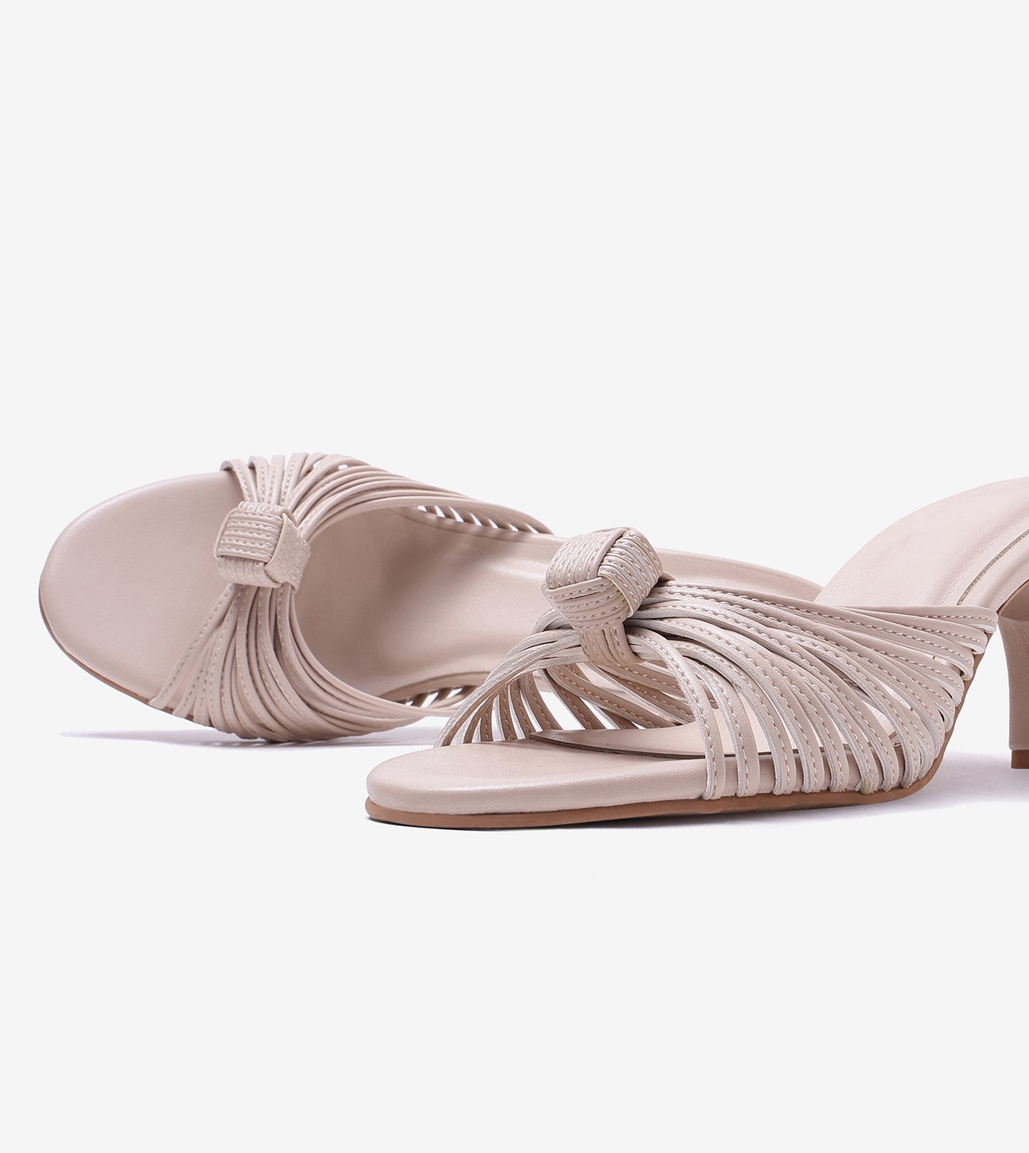 Knotted Strap Stiletto Mule Heels - Cream