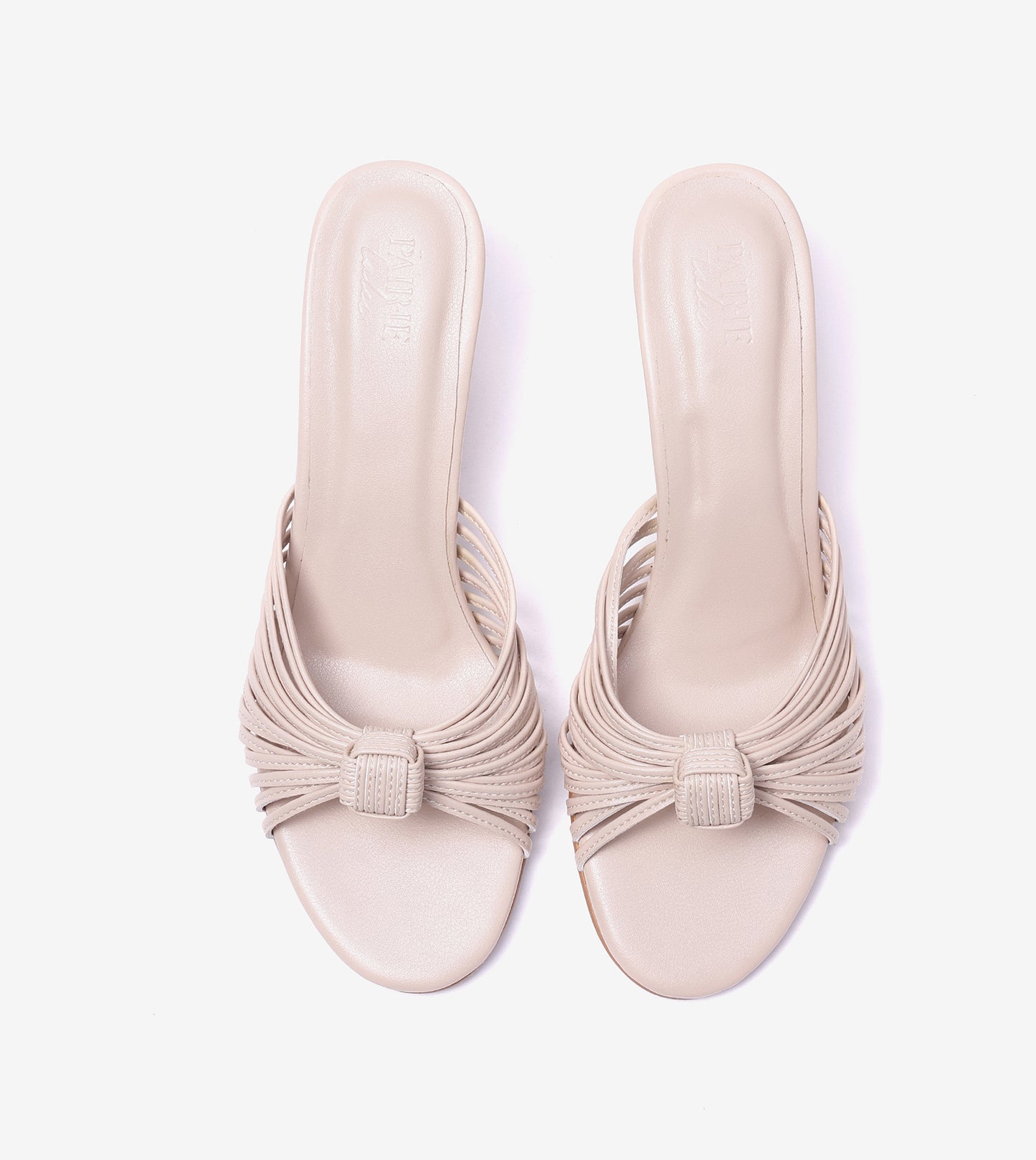 Knotted Strap Stiletto Mule Heels - Cream