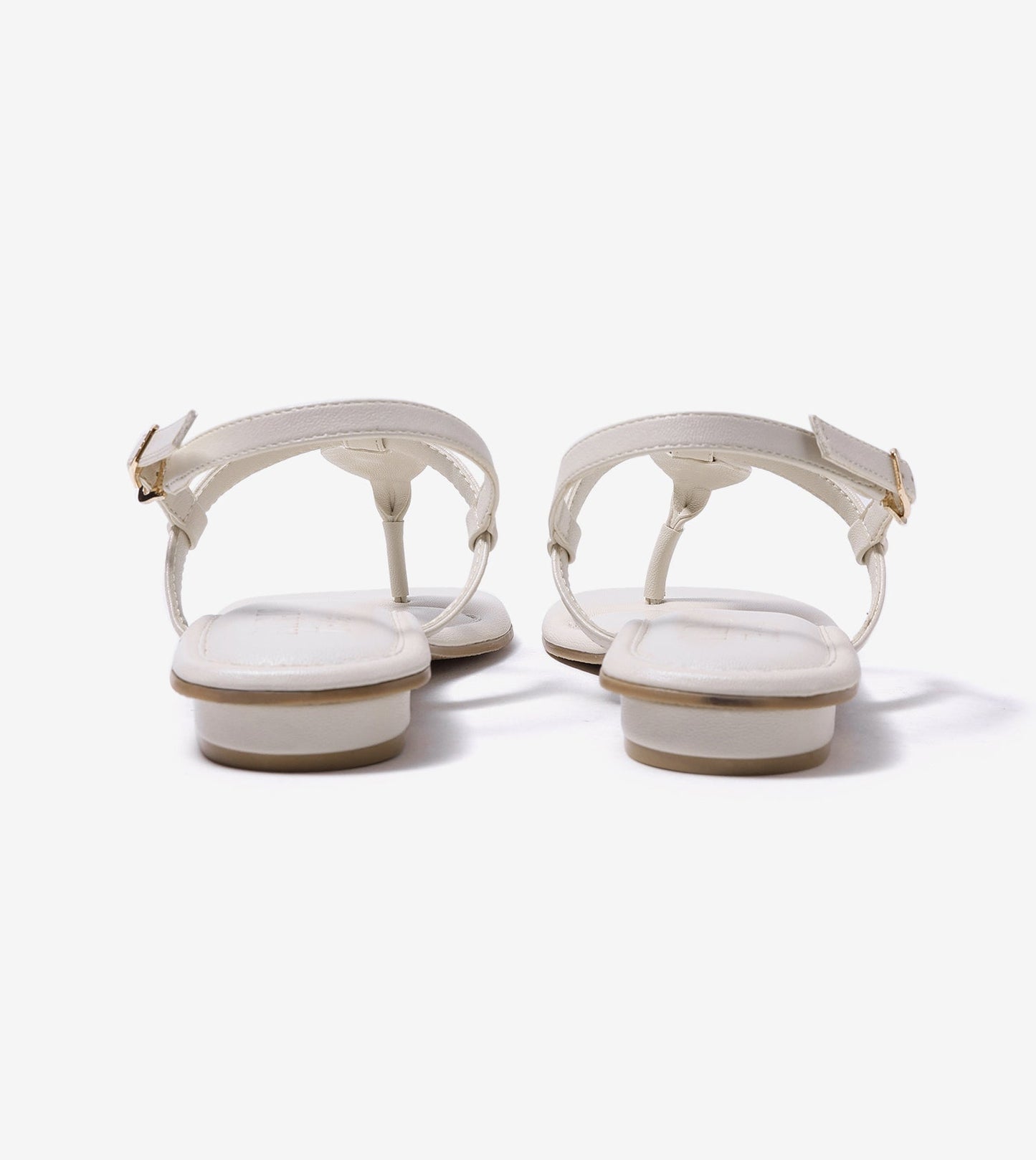 Metallic Accent T-Strap Flats - Beige