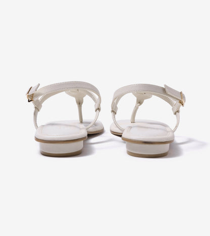 Metallic Accent T-Strap Flats - Beige