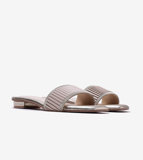 Elegant Pleated Edge Slide Flats - Beige