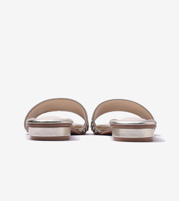 Elegant Pleated Edge Slide Flats - Beige