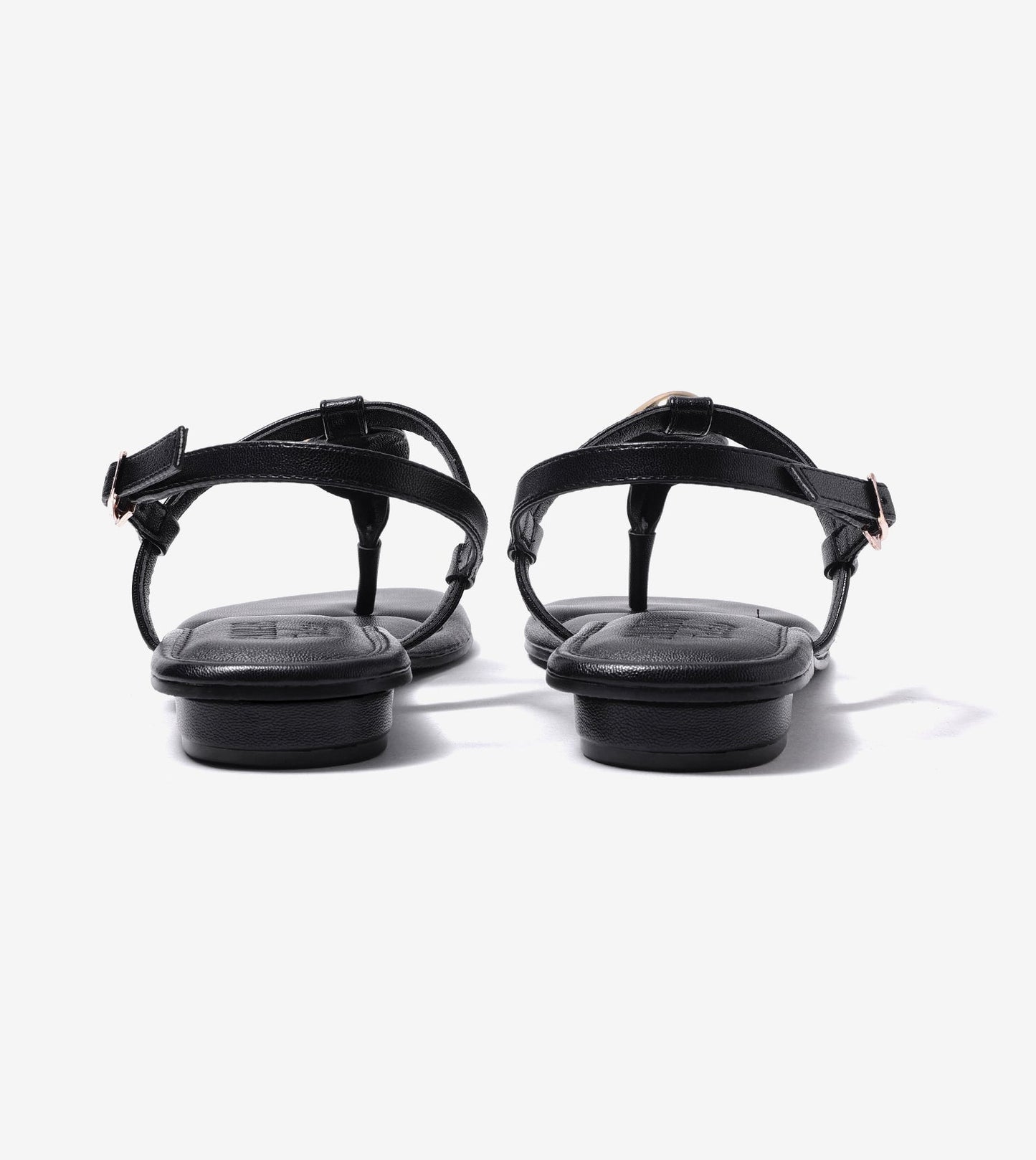 Metallic Accent T-Strap Flats - Black