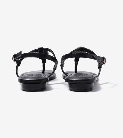 Metallic Accent T-Strap Flats - Black