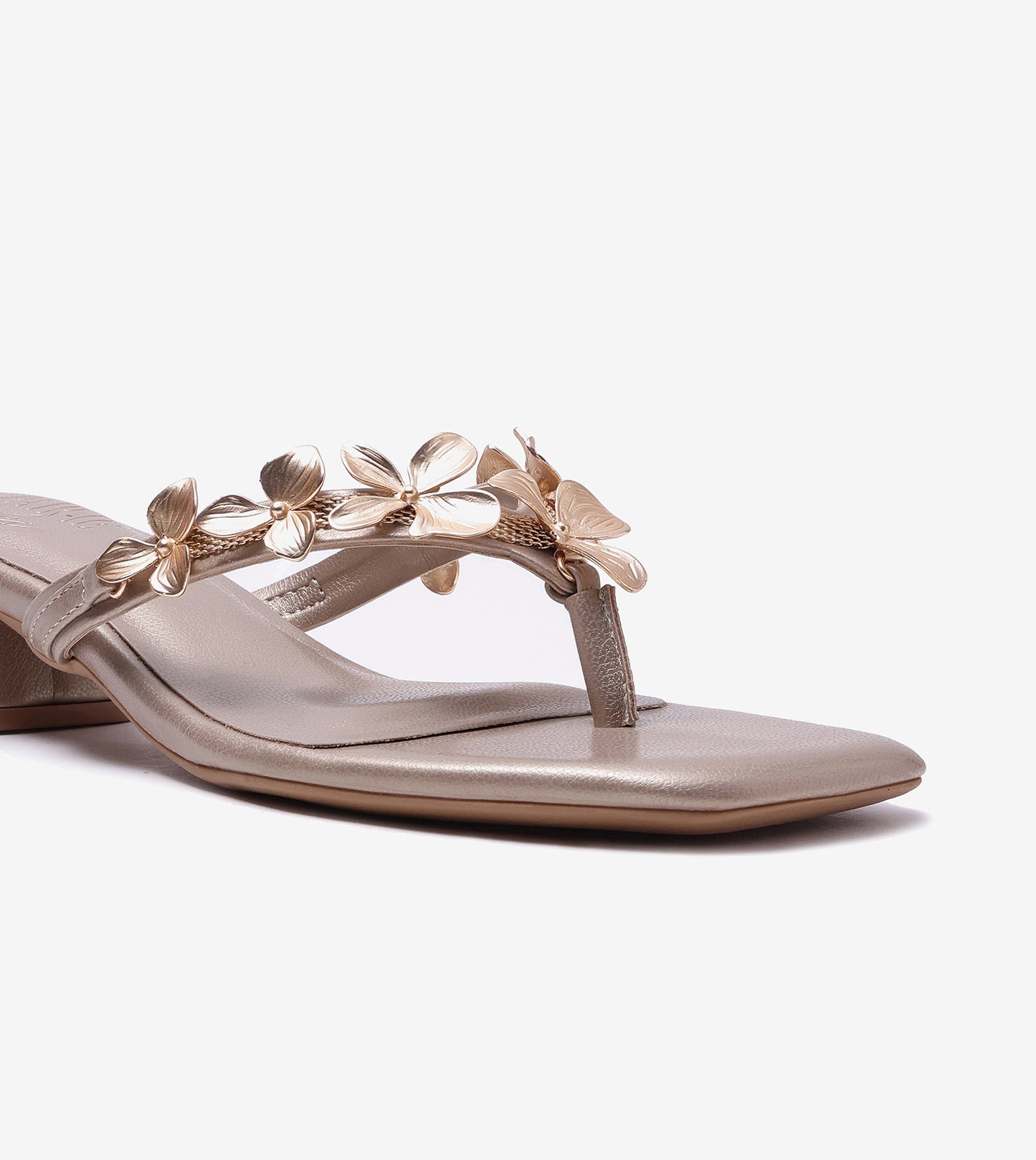 Floral Detail Block Heels Sandal - Gold