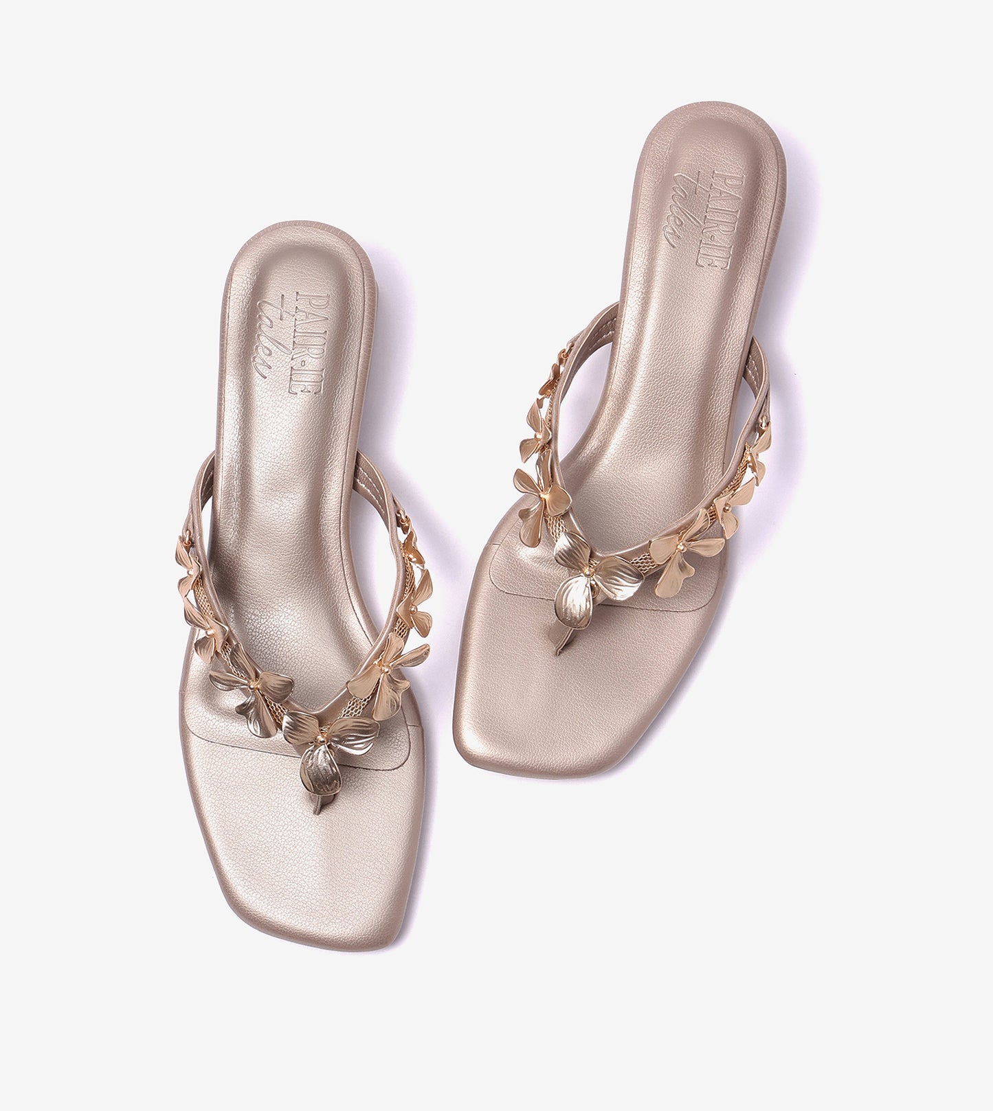 Floral Detail Block Heels Sandal - Gold