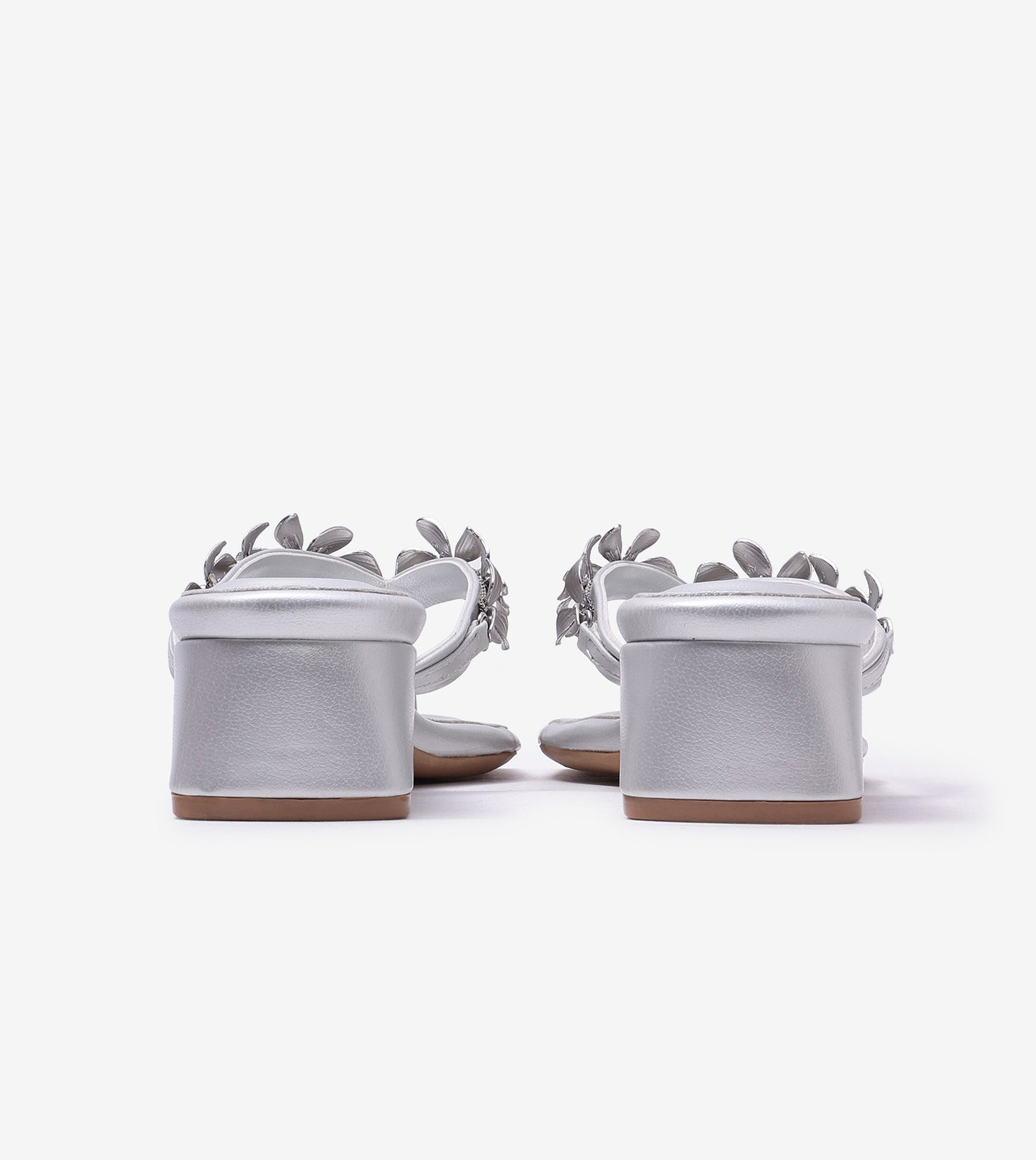 Floral Detail Block Heels Sandal - Silver