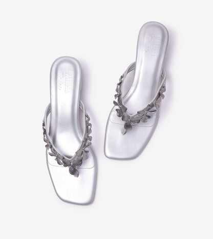 Floral Detail Block Heels Sandal - Silver