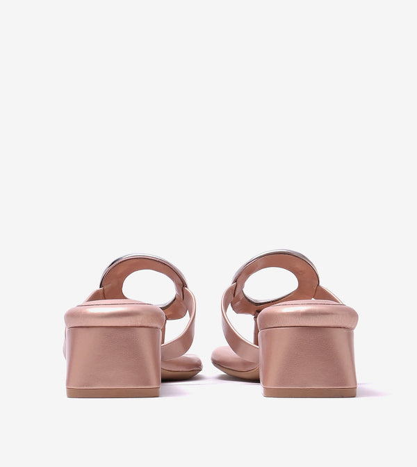 Metallic Accent T-Strap Block Heel -Peach