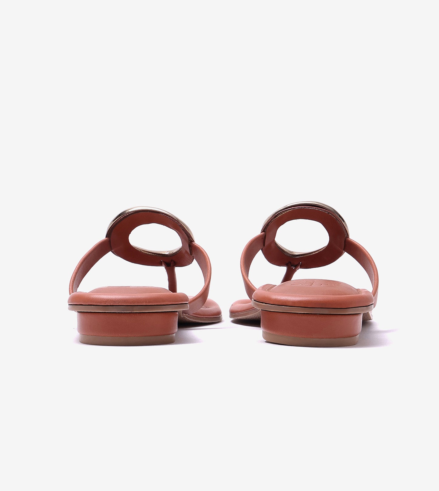 Metallic Accent T-Strap Flats Sandal - Tan