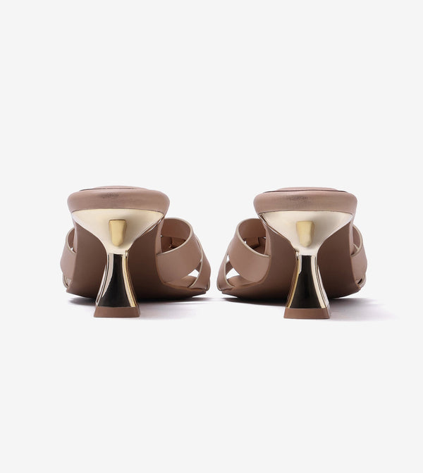 Golden Buckle Statement Heels - Beige