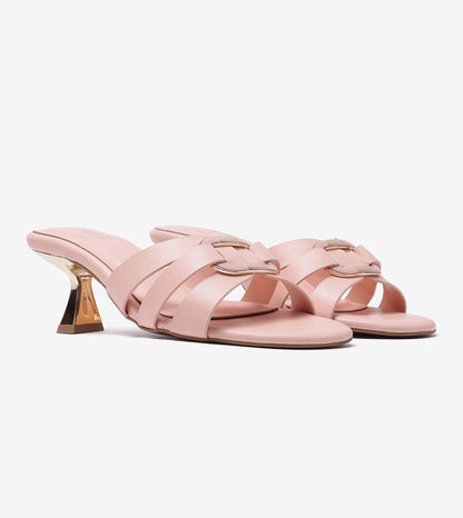 Golden Buckle Elegant Statement Heels - Peach