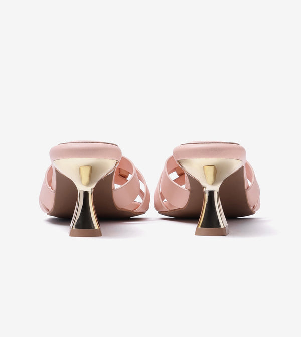 Golden Buckle Statement Heels - Peach