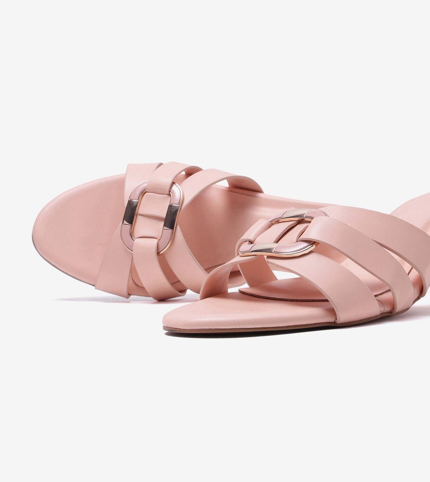 Golden Buckle Elegant Statement Heels - Peach