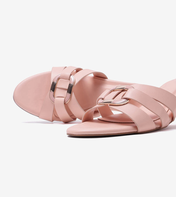 Golden Buckle Statement Heels - Peach