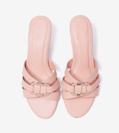 Golden Buckle Elegant Statement Heels - Peach