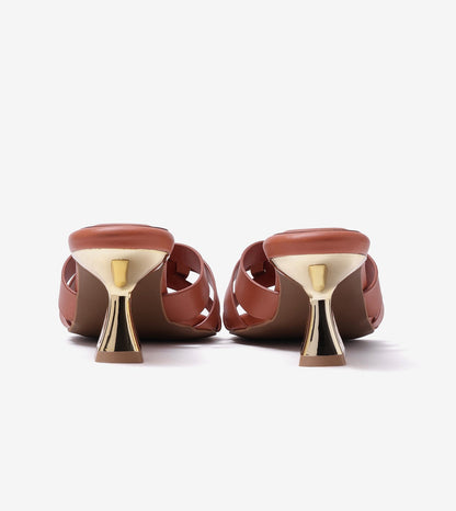 Golden Buckle Elegant Statement Heels - Tan