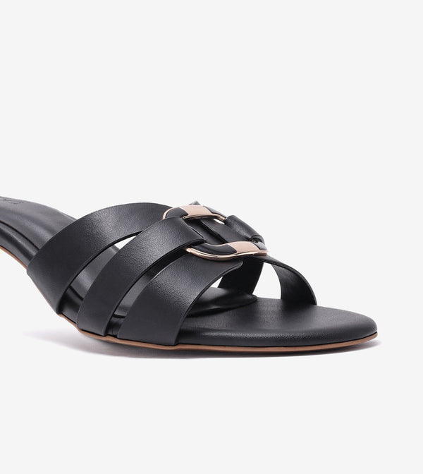 Golden Buckle Statement Heels - Black
