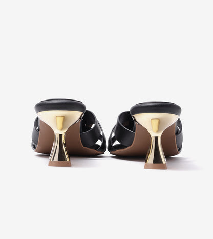 Golden Buckle Elegant Statement Heels - Black