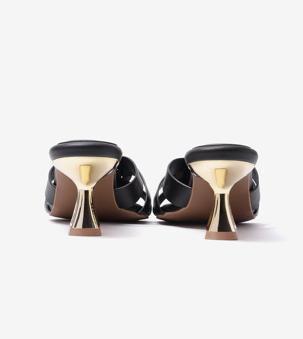 Golden Buckle Statement Heels - Black