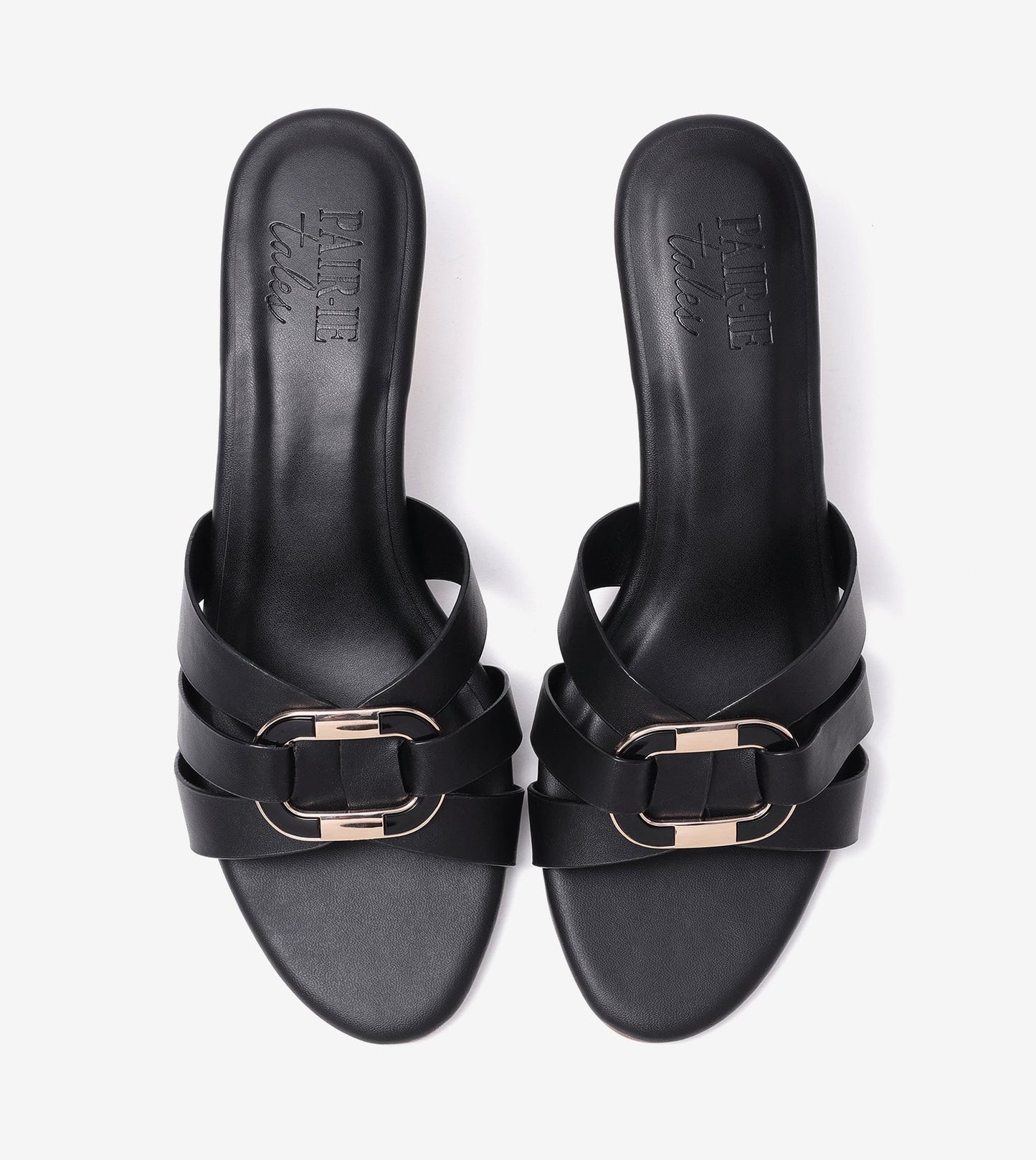 Golden Buckle Elegant Statement Heels - Black