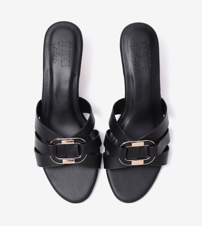 Golden Buckle Elegant Statement Heels - Black