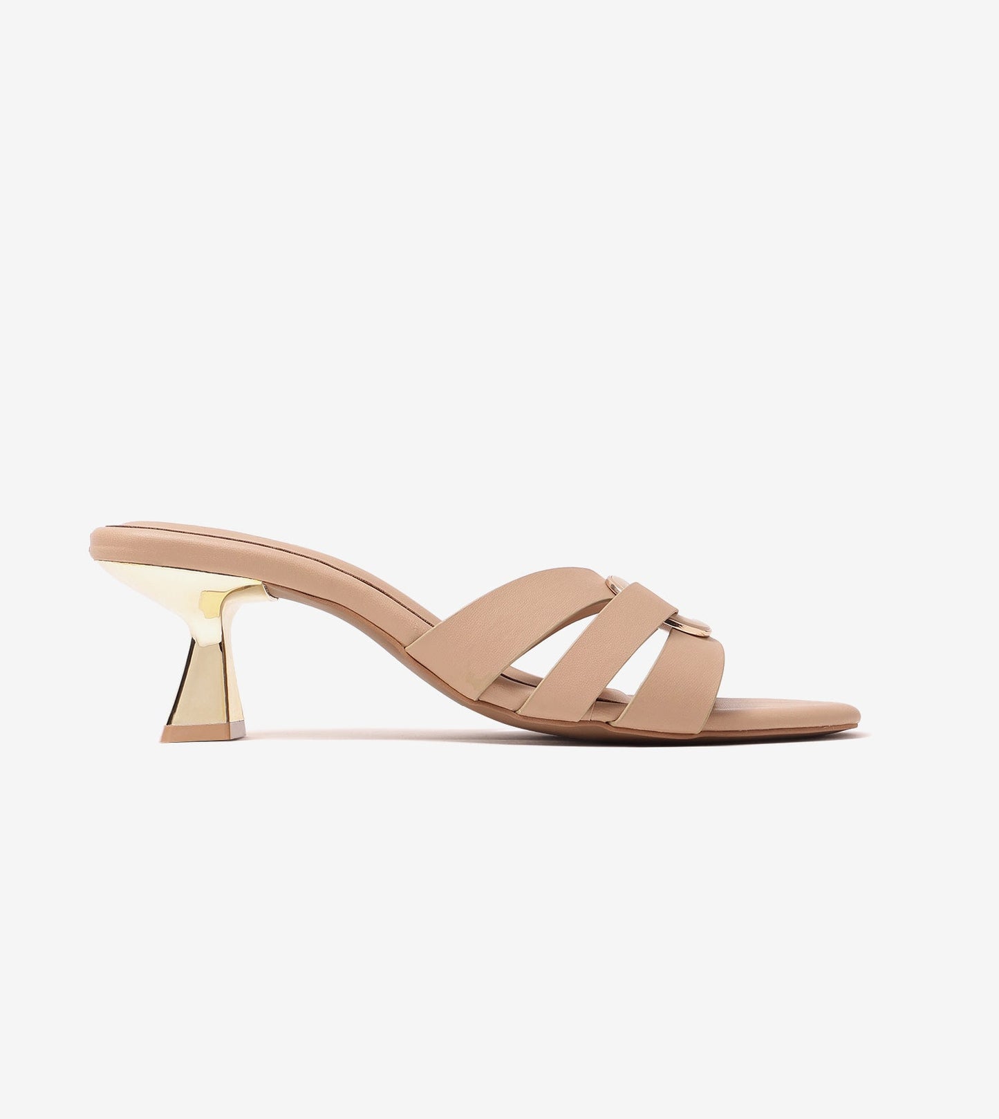 Golden Buckle Elegant Statement Heels - Beige