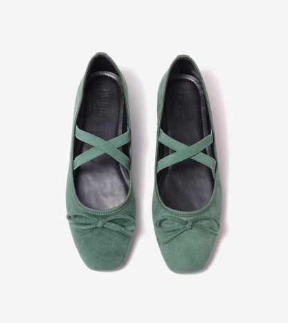 Suede Mary Jane Flats - Green
