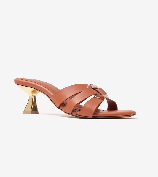 Golden Buckle Elegant Statement Heels - Tan