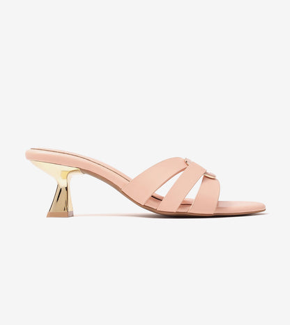 Golden Buckle Elegant Statement Heels - Peach