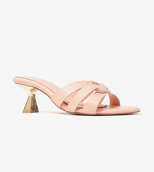 Golden Buckle Elegant Statement Heels - Peach
