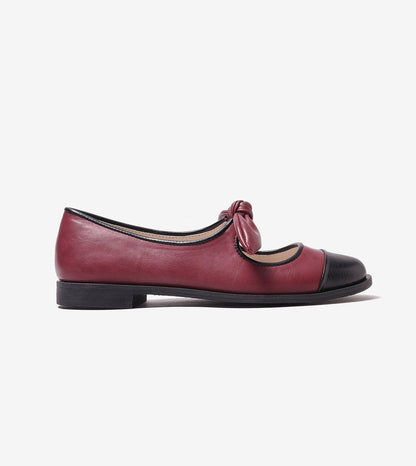 Bow Detail Cap-Toe Flats - Wine