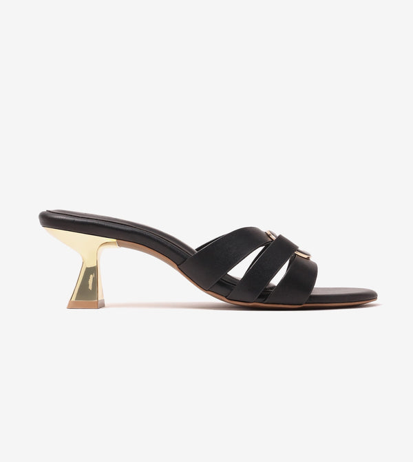 Golden Buckle Statement Heels - Black