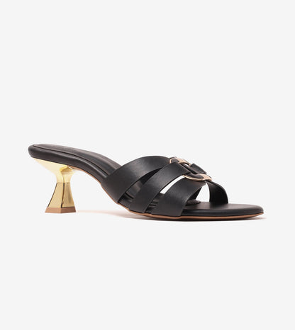 Golden Buckle Elegant Statement Heels - Black