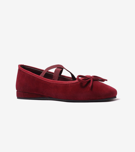 Suede Mary Jane Flats - Wine