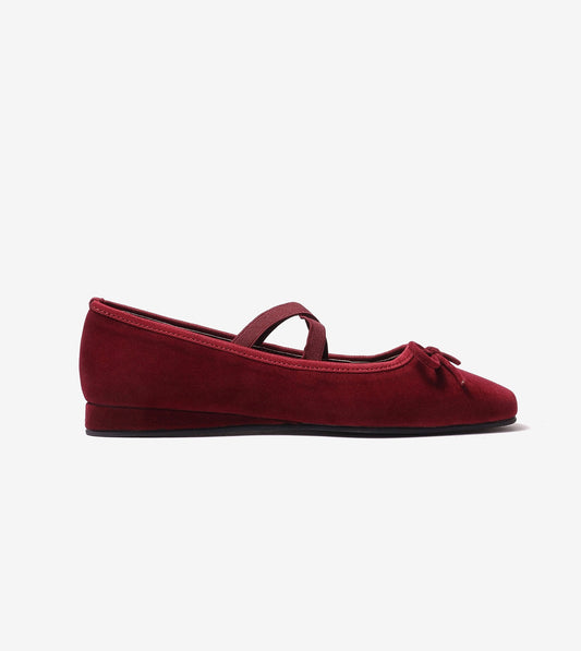Velvet Mary Jane Flats - Wine