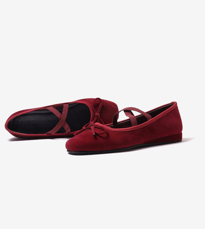 Suede Mary Jane Flats - Wine